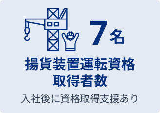揚貨装置運転資格取得者数 7名 入社後に資格取得支援あり